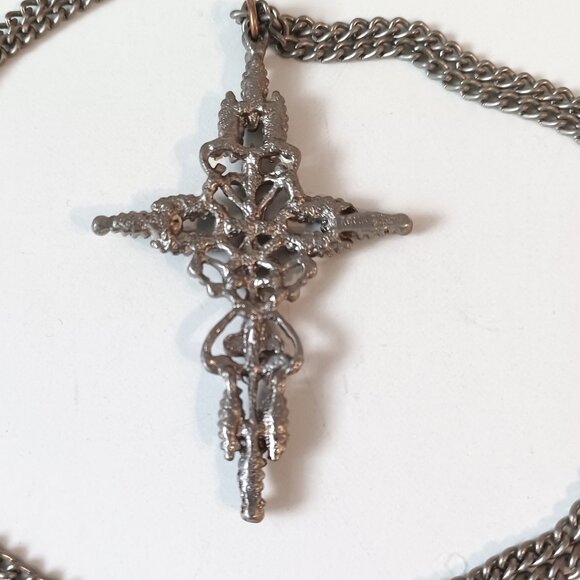 Vintage 1970s Faux Turquoise Filigree Cross Necklace Signed Roma - Picture 5 of 7